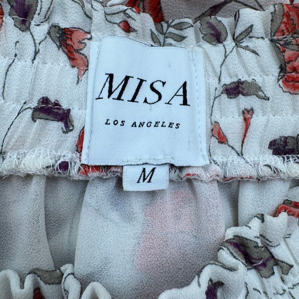MISA Kahlo White Floral Tiered Ruffle Chiffon Mini Skirt Medium - Picture 9 of 10
